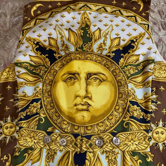 RARE Burberry Vintage Silk Vest  Incredibly Sun Celestial Print Sz 10 - Picture 12 of 16